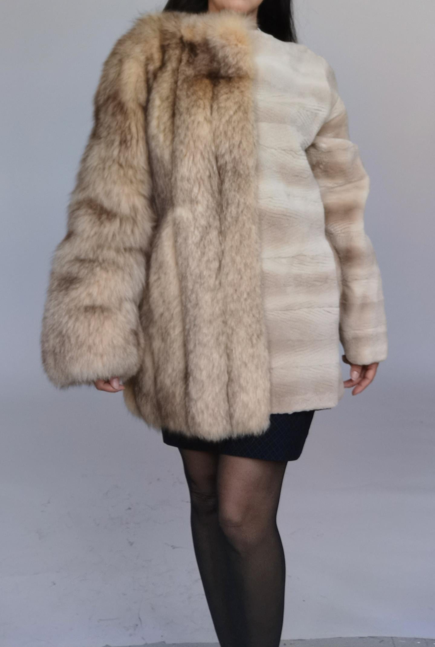 Marrone Nuovo di zecca Birger Christensen Cappotto in pelliccia di visone e volpe tosata (taglia 10 -M) in vendita