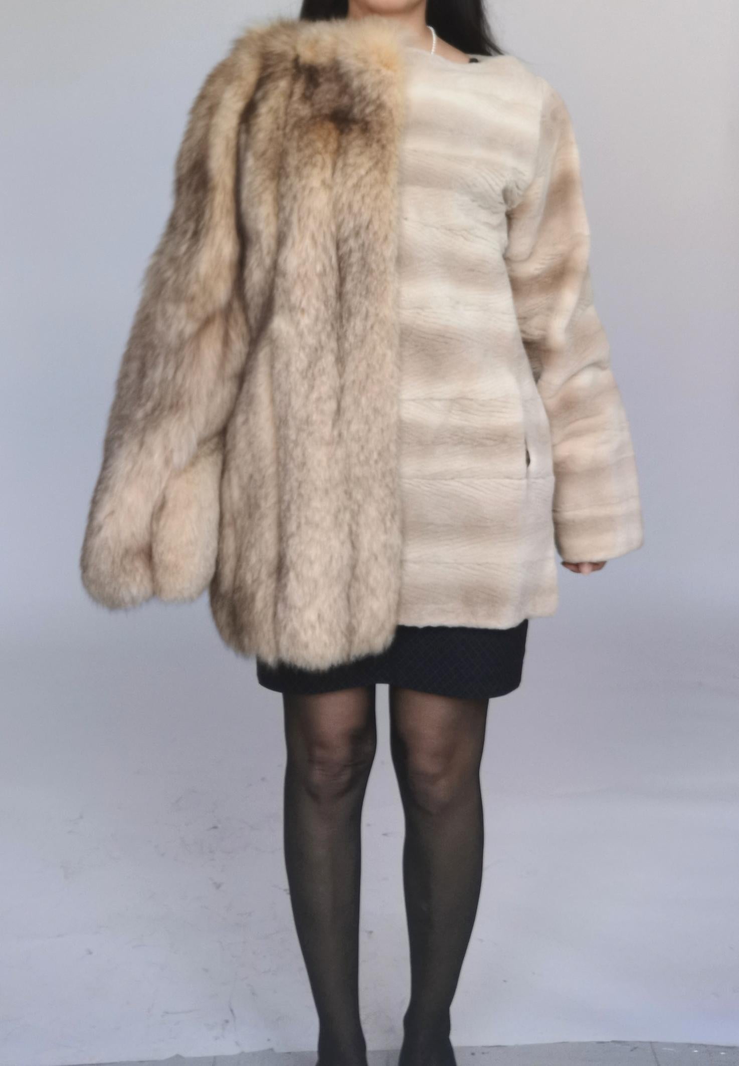 Women's Brand New Birger Christensen Sheared Mink and Fox Fur Sweater coat (Size 10 -M) For Sale