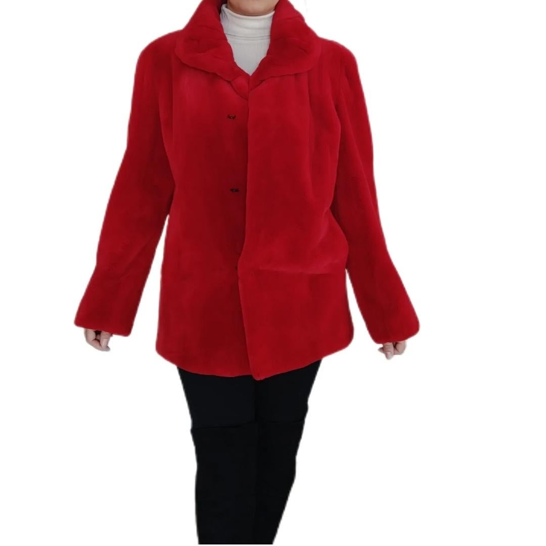Brand new Birger Christensen manteau de fourrure de vison tondus rouge 12 en vente 7