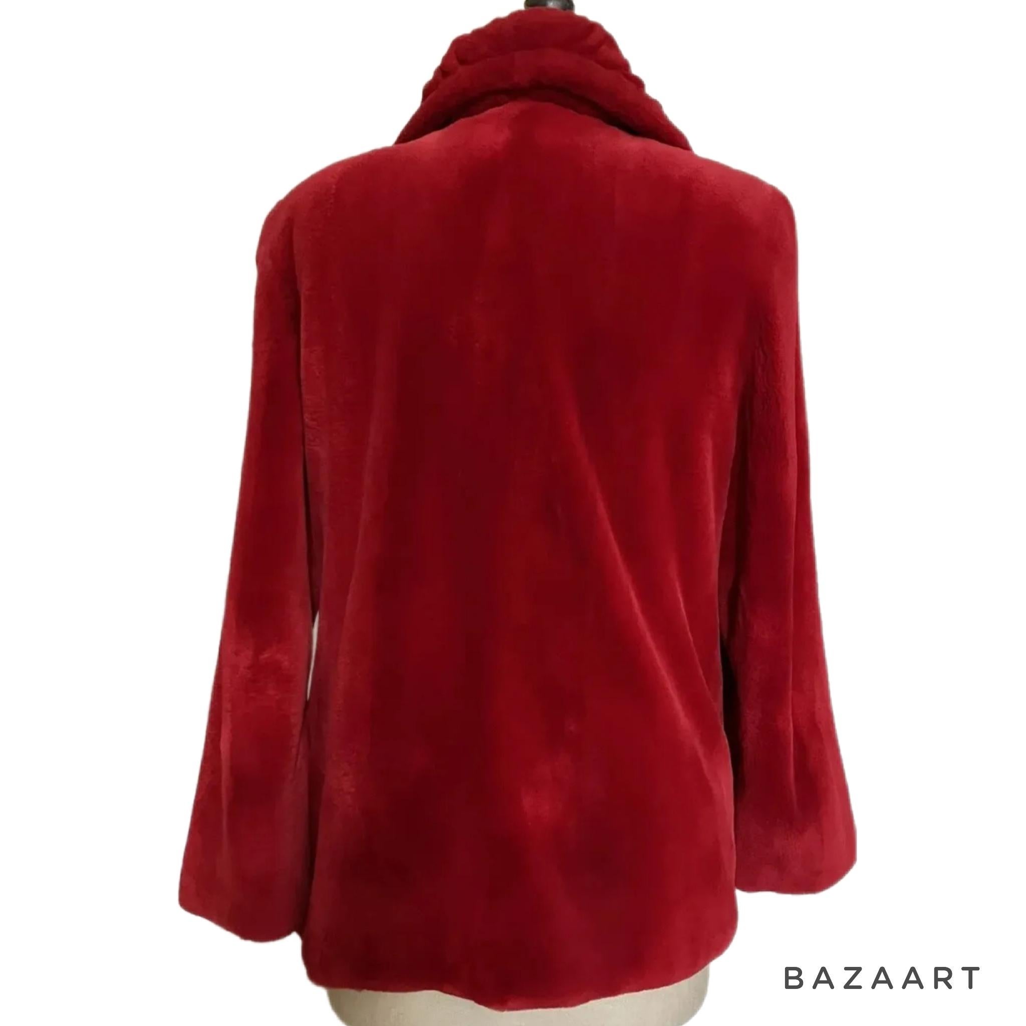 Brand new Birger christensen sheared mink fur coat red 12 In New Condition For Sale In Montreal, Quebec