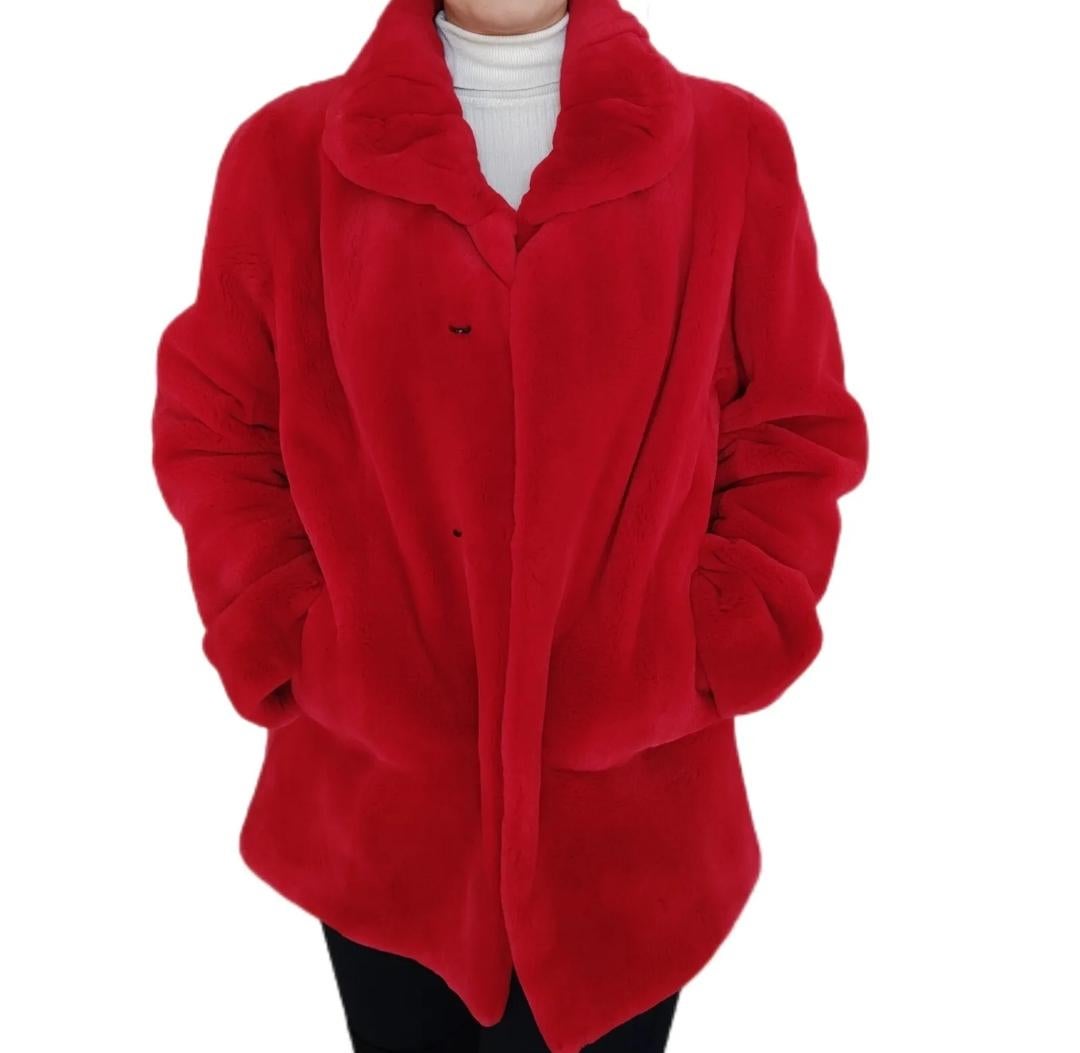 Brand new Birger Christensen manteau de fourrure de vison tondus rouge 12 en vente 4
