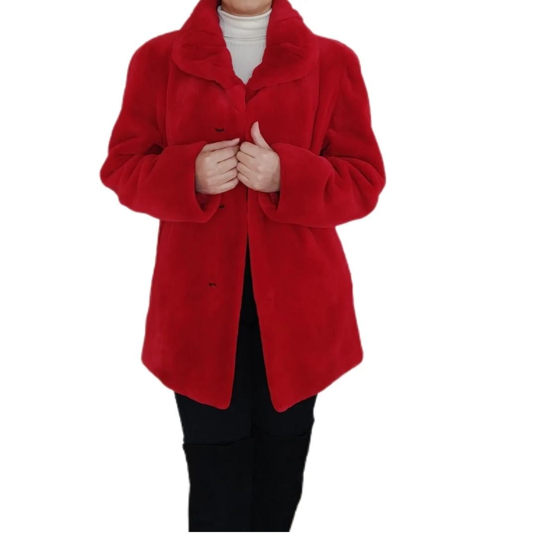 Brand new Birger Christensen manteau de fourrure de vison tondus rouge 12 en vente 5