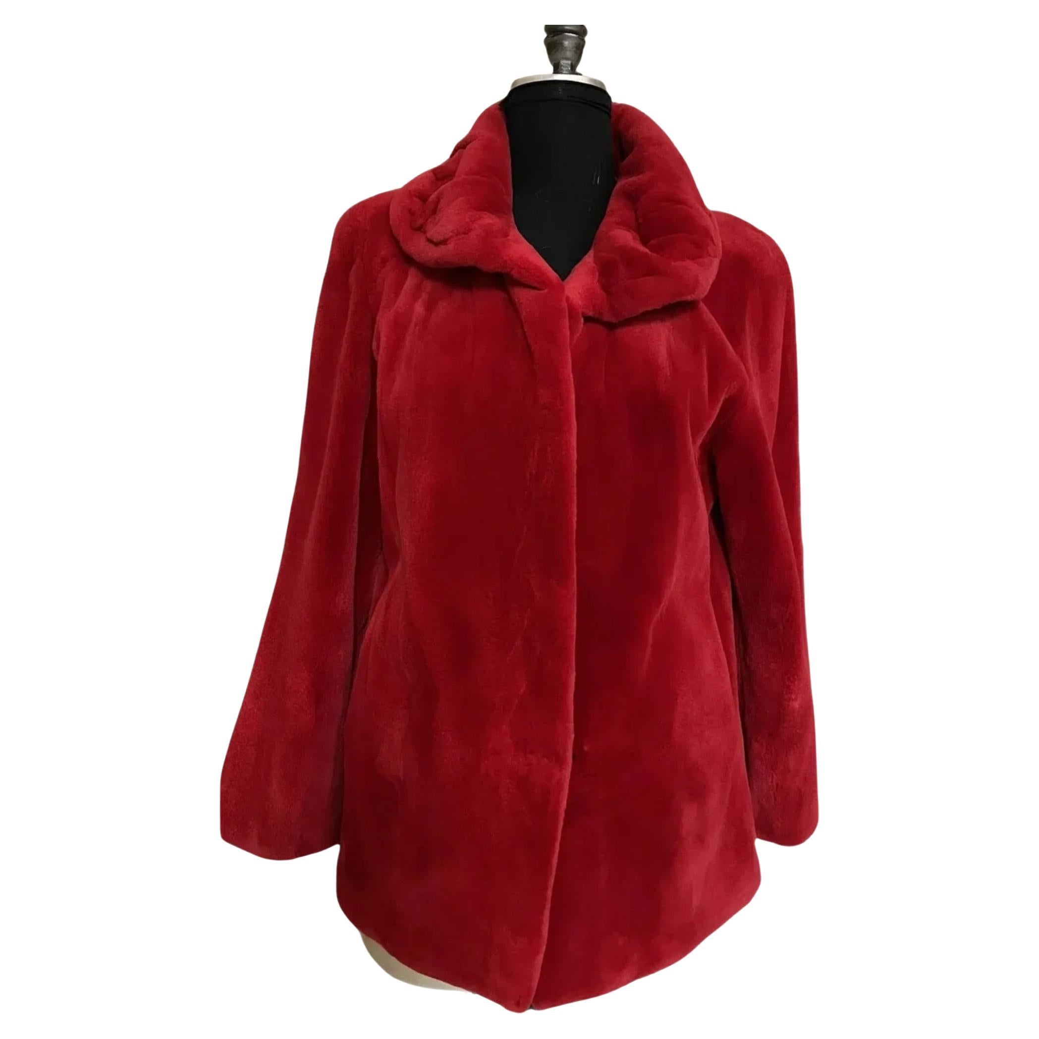 Brand new Birger Christensen manteau de fourrure de vison tondus rouge 12 en vente