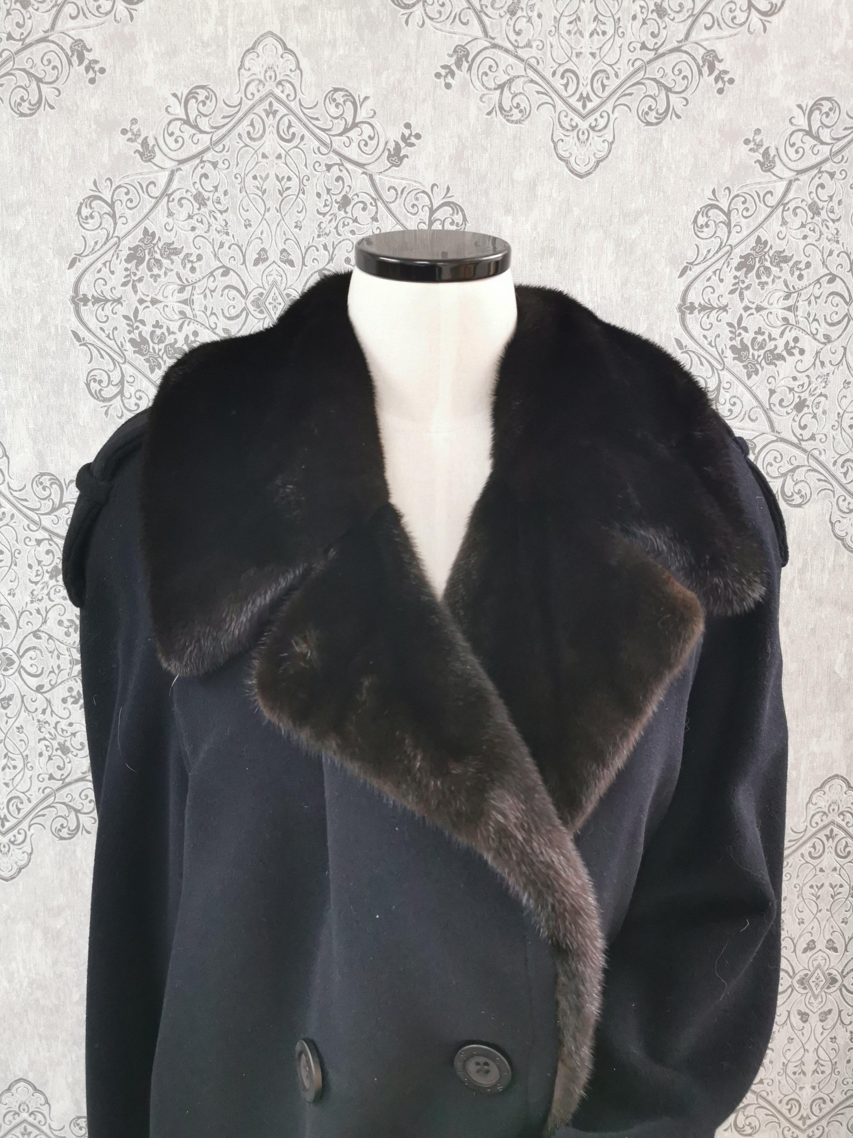 Black Brand New Bisang Couture Overcoat with Mink Fur trim (Size 10 - Medium)