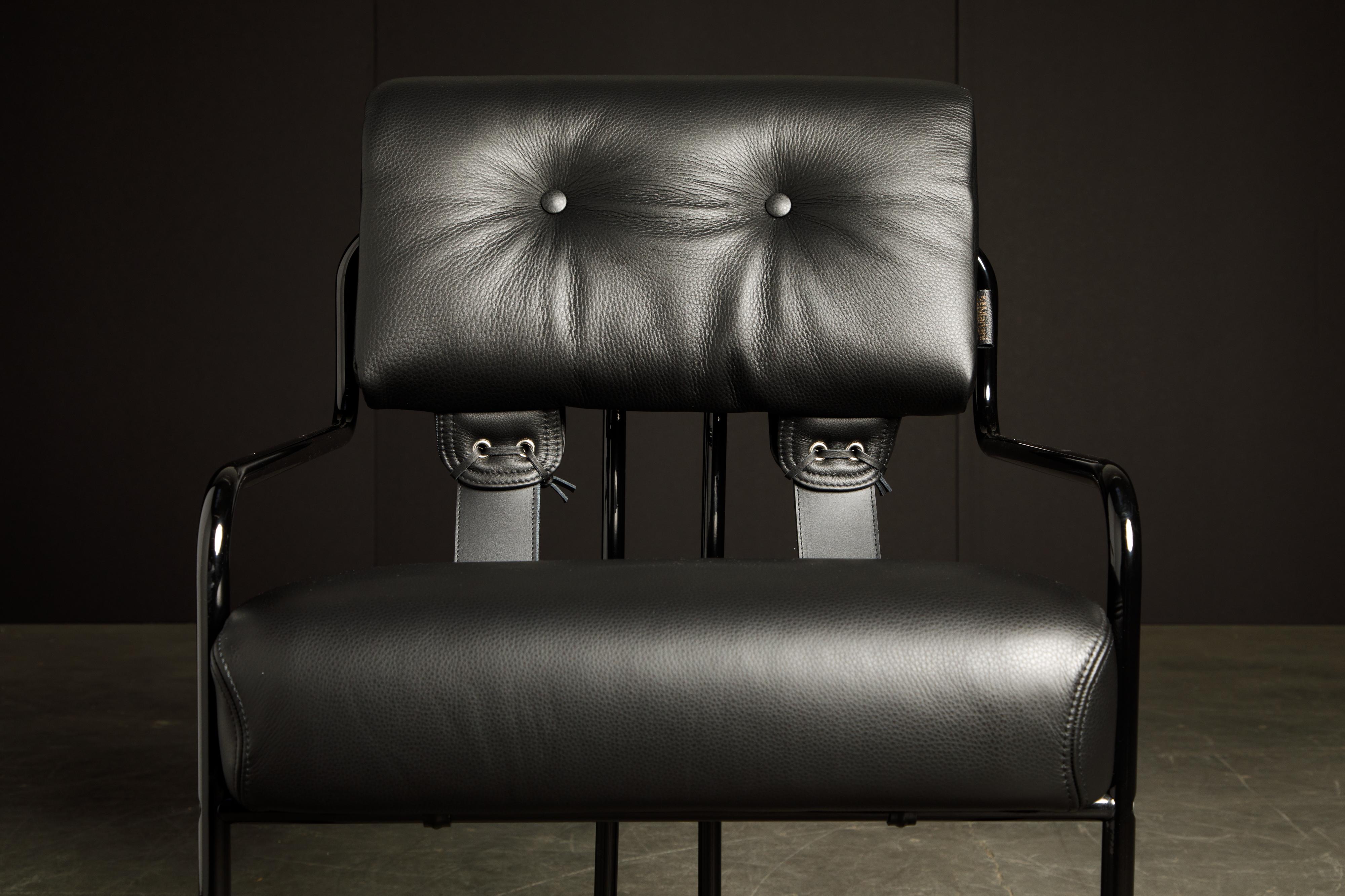Brandneue schwarze Tucroma-Stühle aus Leder von Guido Faleschini für Mariani, signiert im Angebot 7