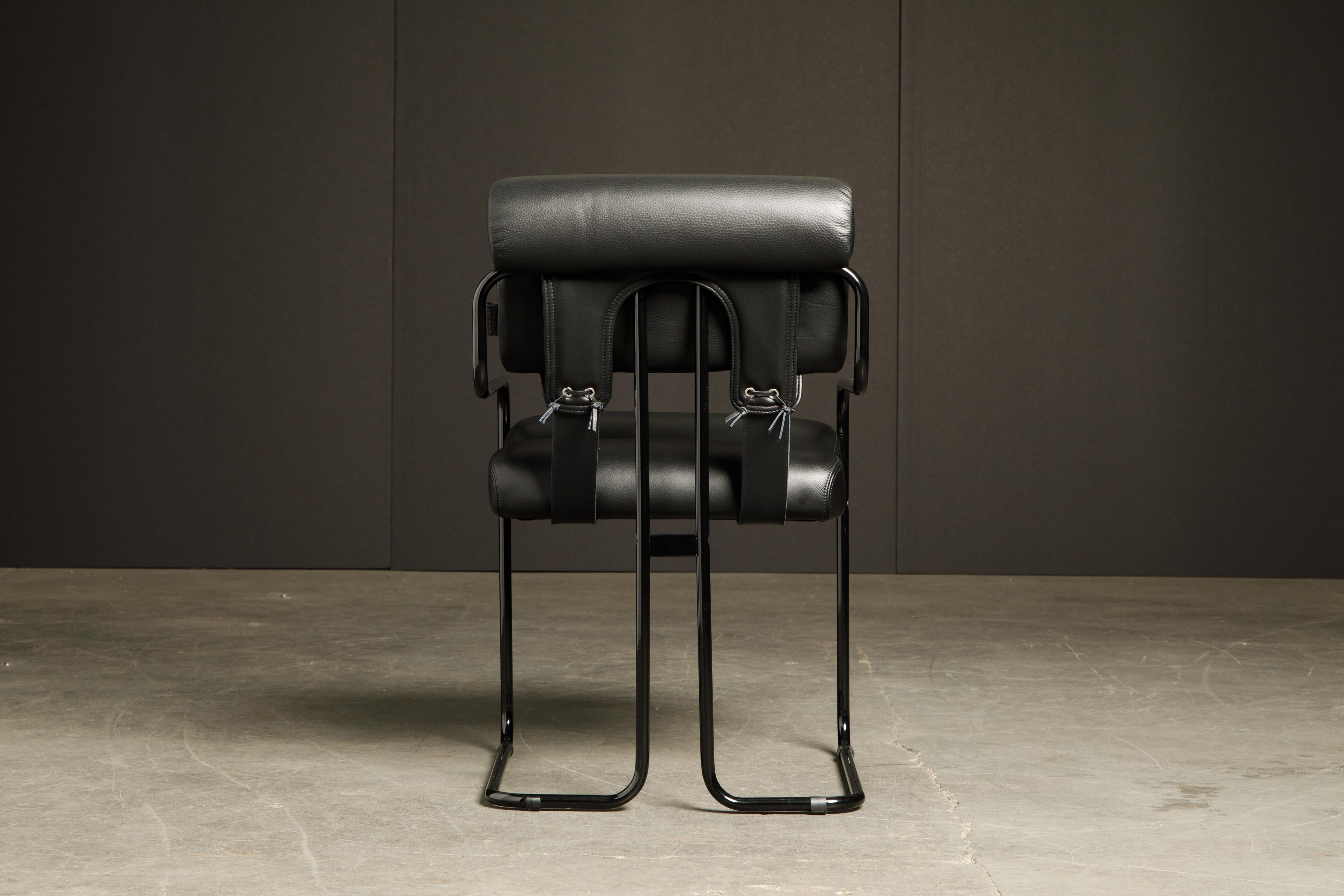 Brandneue schwarze Tucroma-Stühle aus Leder von Guido Faleschini für Mariani, signiert im Angebot 2