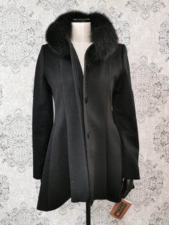 Brand new black Loro piana coat with fox fur trim size 4-6
