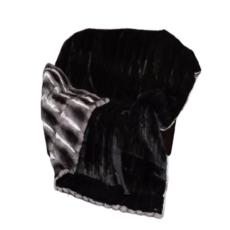 Brandneue Chinchilla-Pelzdecke aus schwarzem Samt (Queen-Größe 90