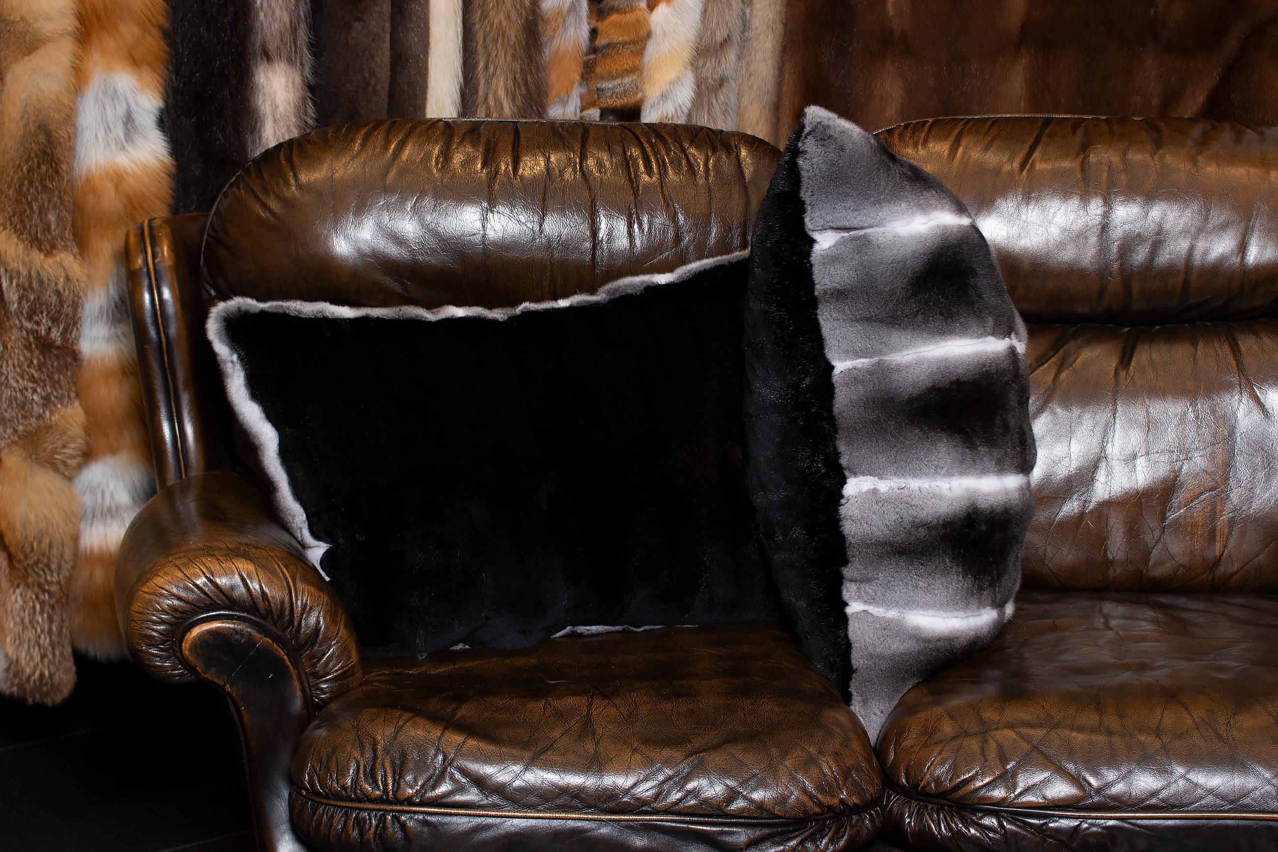 Brand New Black Velvet Chinchilla Fur Pillows (16