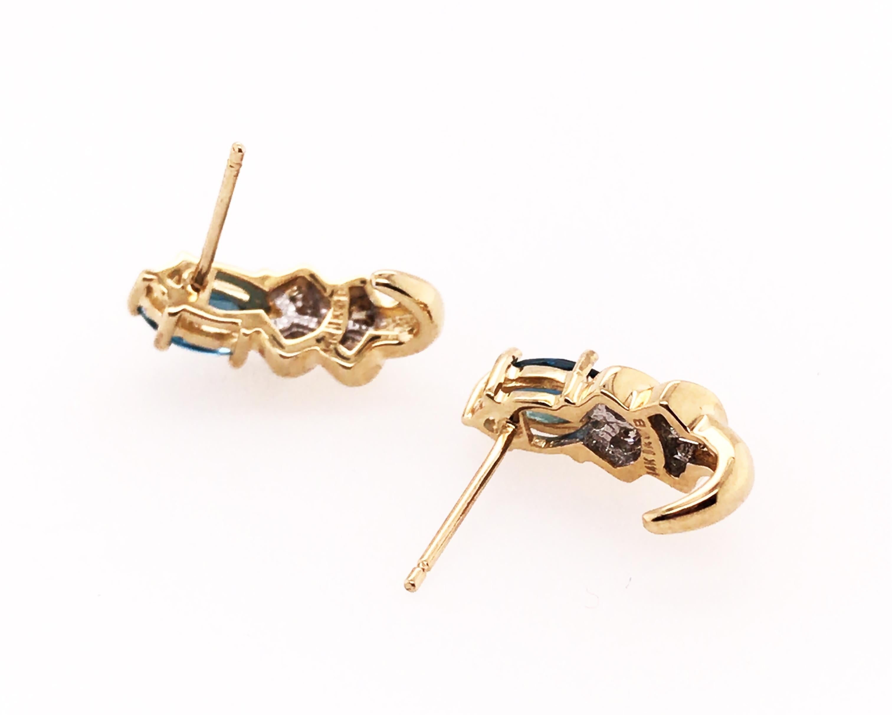 Women's Brand New Blue Topaz Diamond Stud Half Hoop Earrings 1.36ct 14K Yellow Gold For Sale