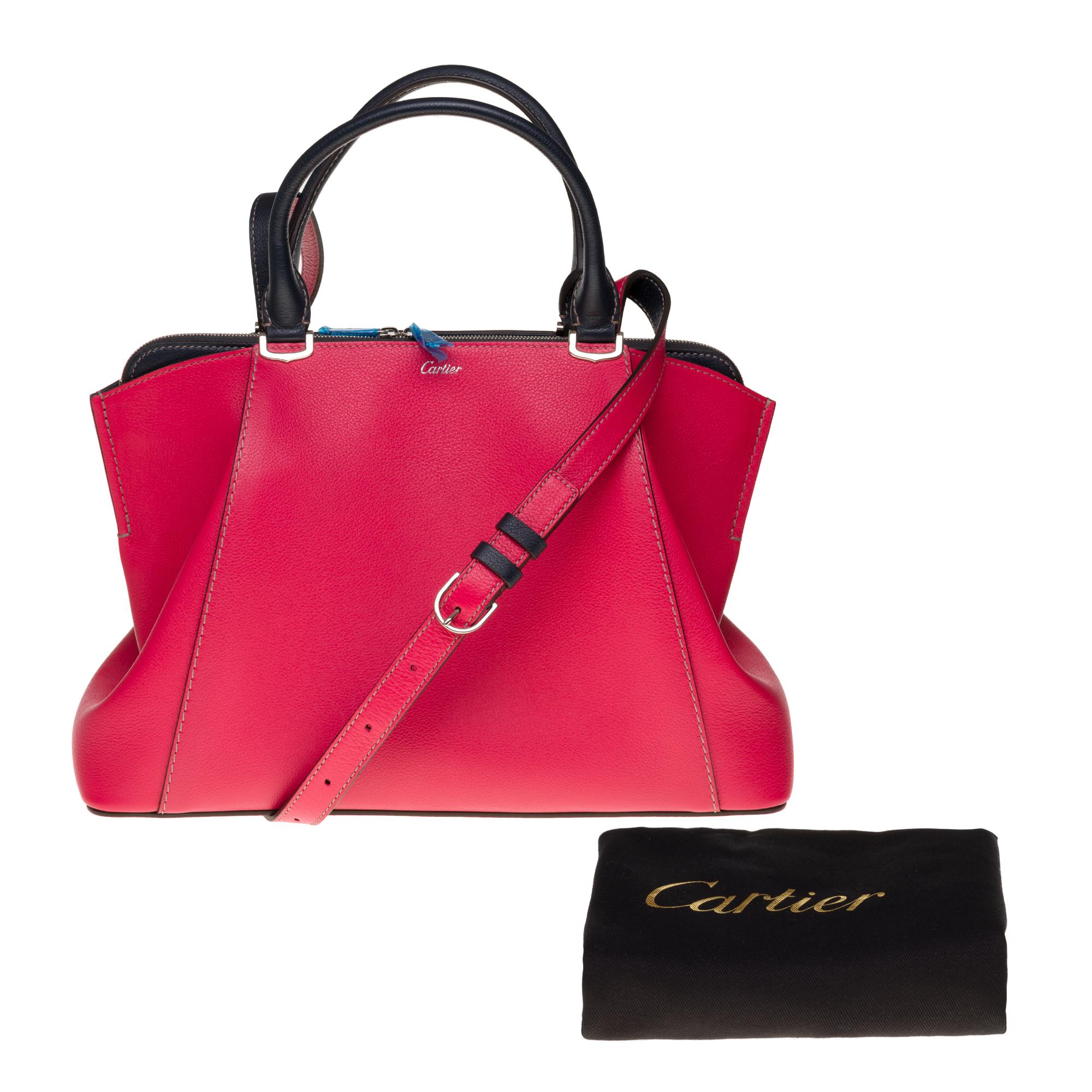 Brand New C de Cartier handbag with strap in red and black leather with SHW 3
