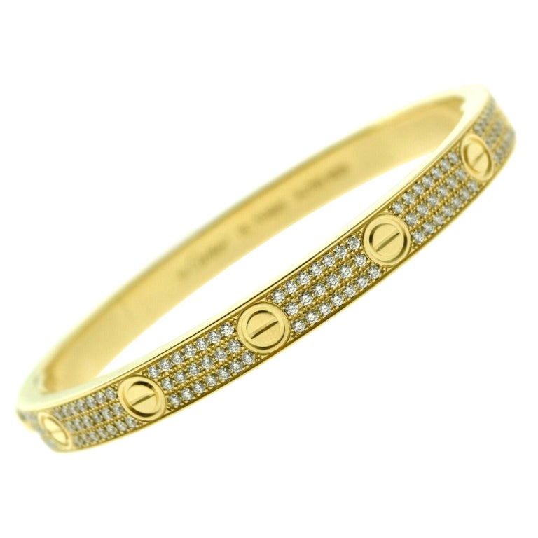 Brand New Cartier Love Bracelet Diamond-Paved in Yellow Gold For Sale ...