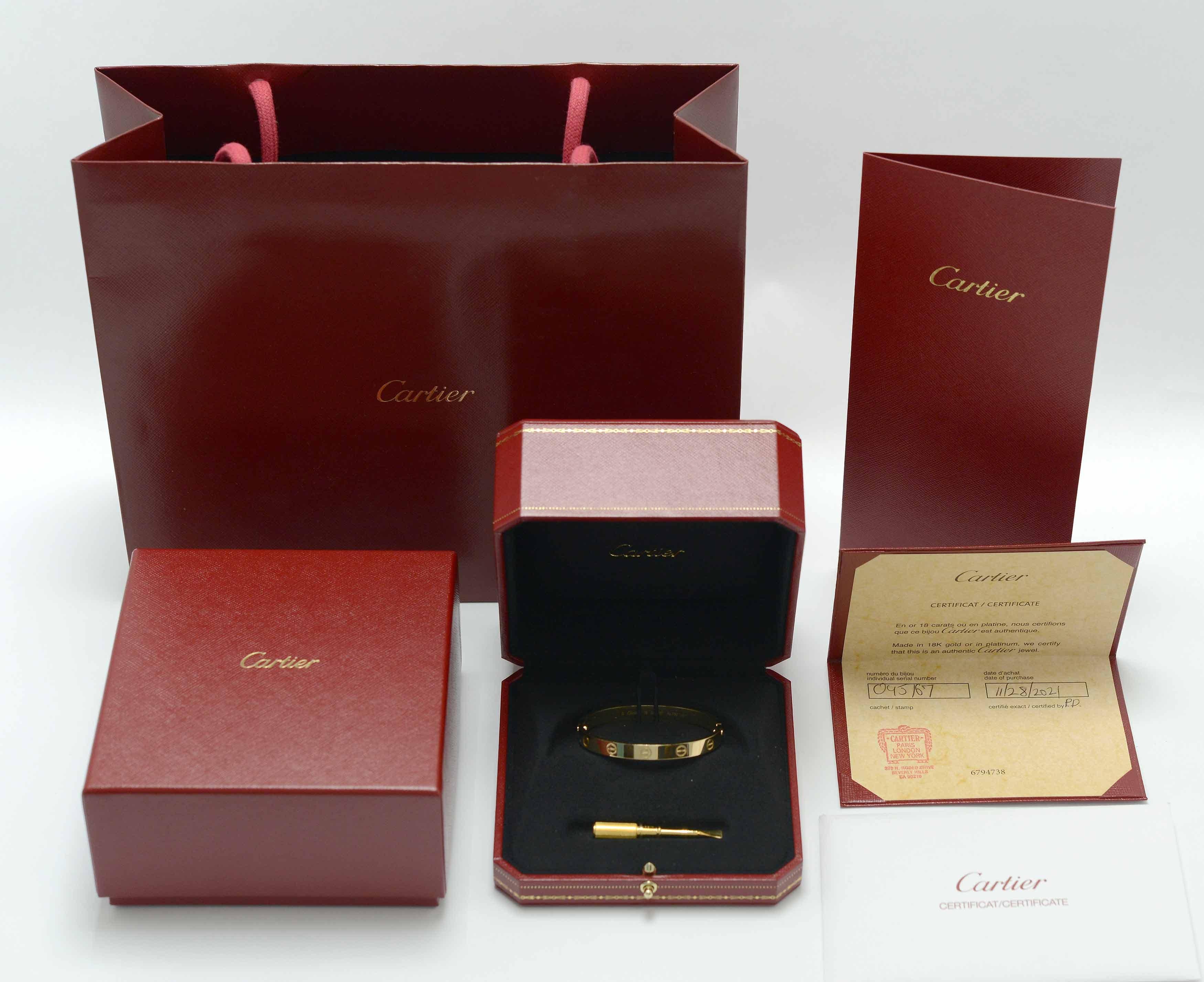 Brand New Cartier Love Bracelet Yellow Gold Original Box Papers Receipt Size 16 2