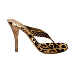 Brand New Casadei Gold Leopard Mules Heels Size 6