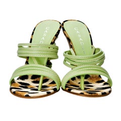 Brand New Casadei Lime Green Leopard Sandal Heels Size 9