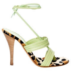 Brand New Casadei Lime Green Leopard Sandal Heels Size 9.5