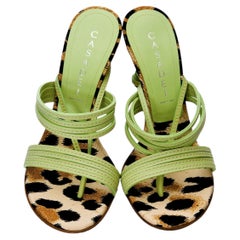 Brand New Casadei Lime Green Leopard Sandal Heels Size 9.5