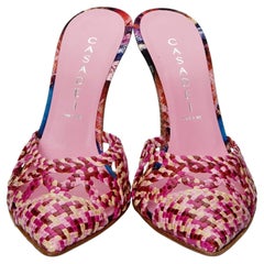 Brand New Casadei Pink Leather Woven Mules Heels Size 8