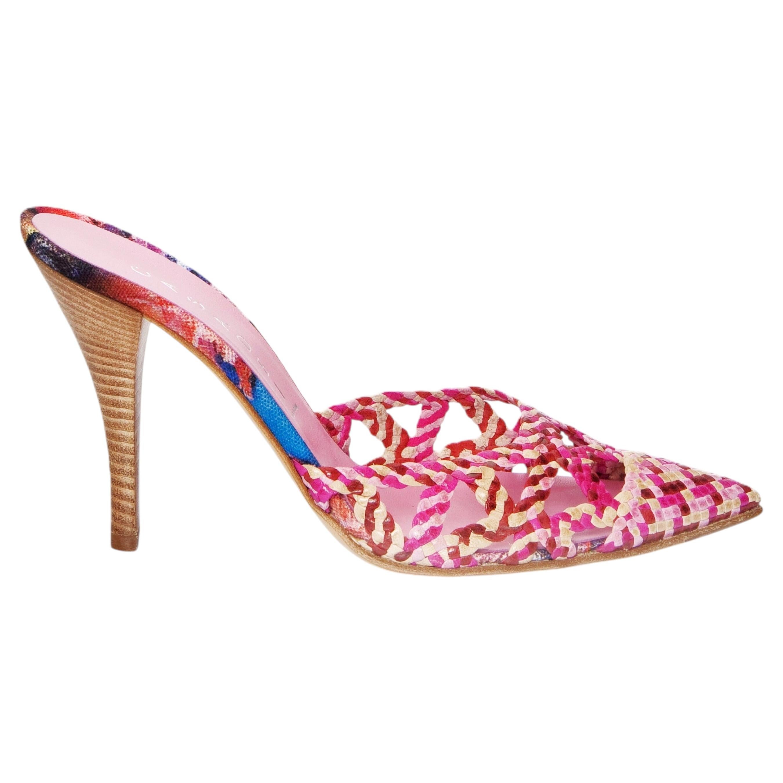 Brand New Casadei Pink Leather Woven Mules Heels Size 9.5