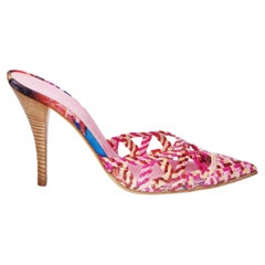 Brand New Casadei Pink Leather Woven Mules Heels Size 9.5
