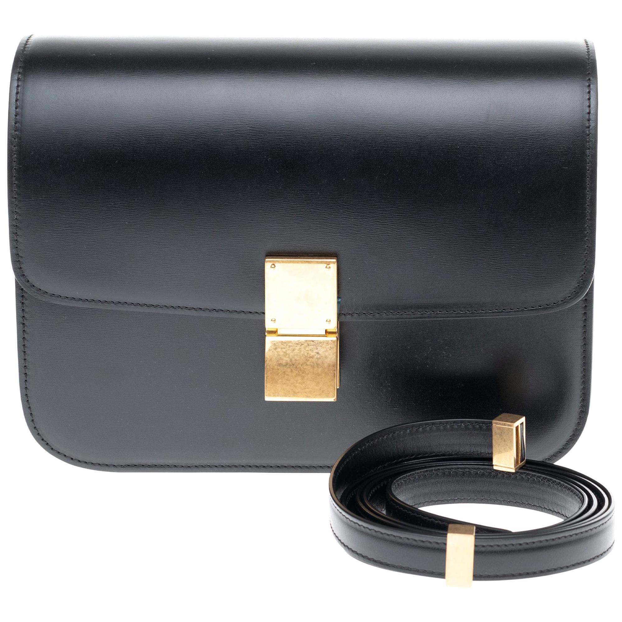 Brand New Céline Classic handbag with strap in black calfskin and gold hardware