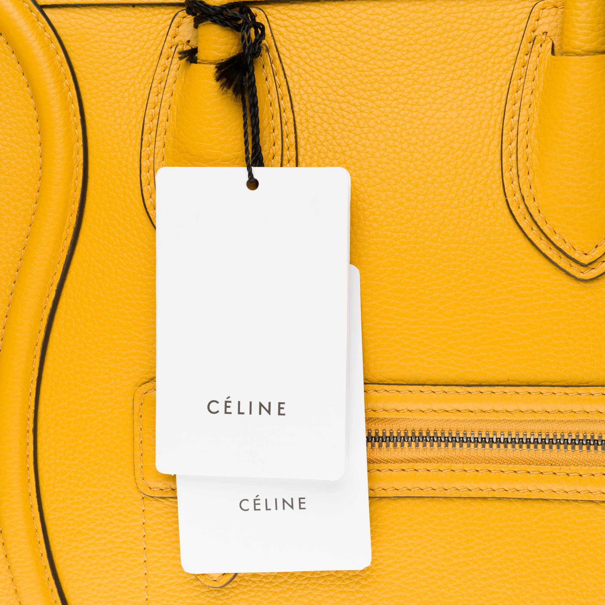 Orange Brand New / Céline Luggage Mini handbag in yellow calfskin with silver hardware