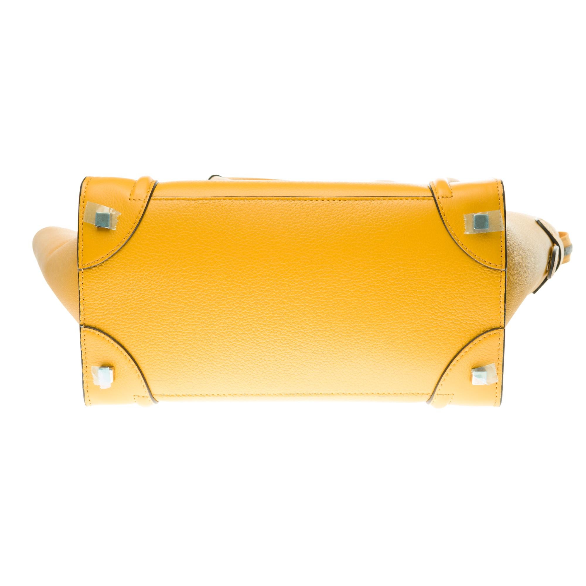 Brand New / Céline Luggage Mini handbag in yellow calfskin with silver hardware 1