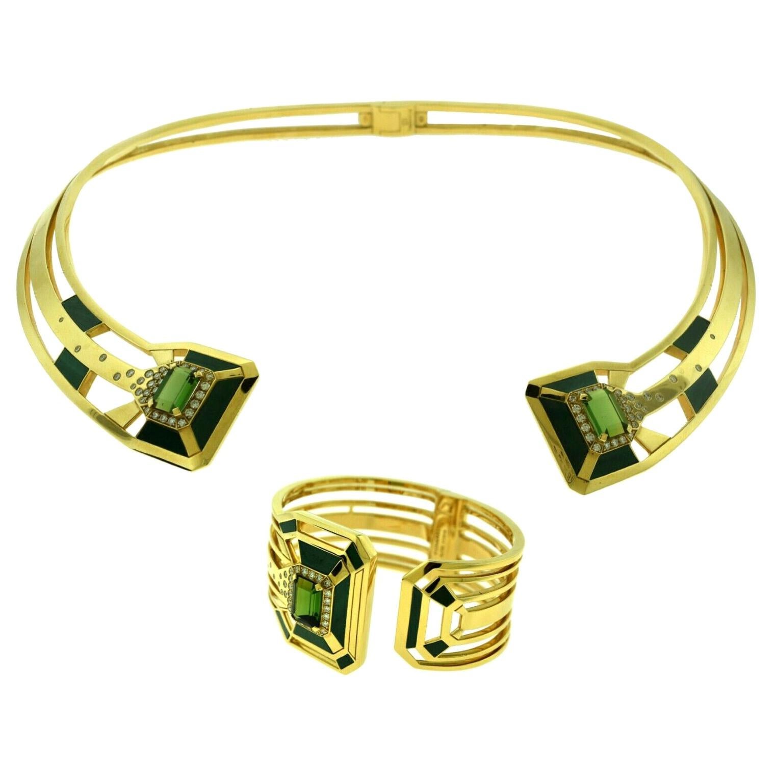 Chanel My Green Jewelry Gallery Collection Gold Choker Bangle Set