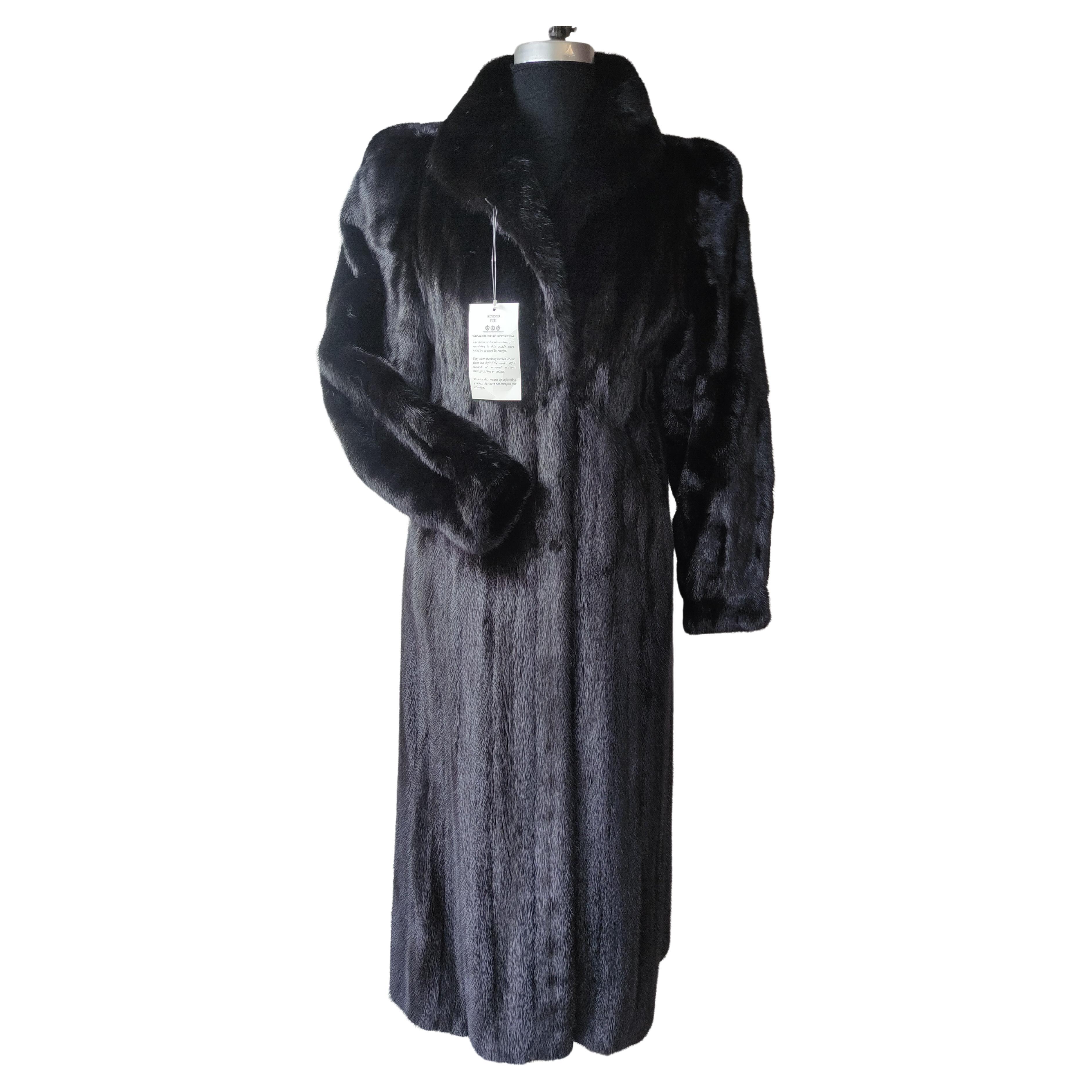 Brand New Christian Dior Black Mink Fur Swing Coat (Size 12-M) For Sale