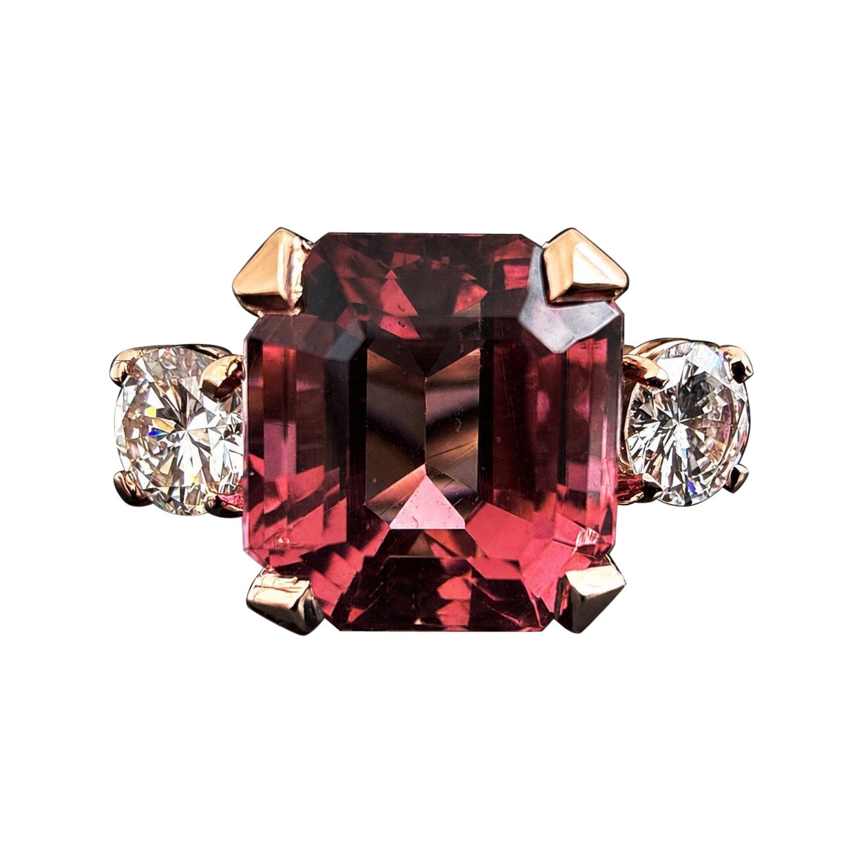 NUOVO Anello su misura in oro rosa 14k con tormalina rosa e diamanti. 7.72TCW