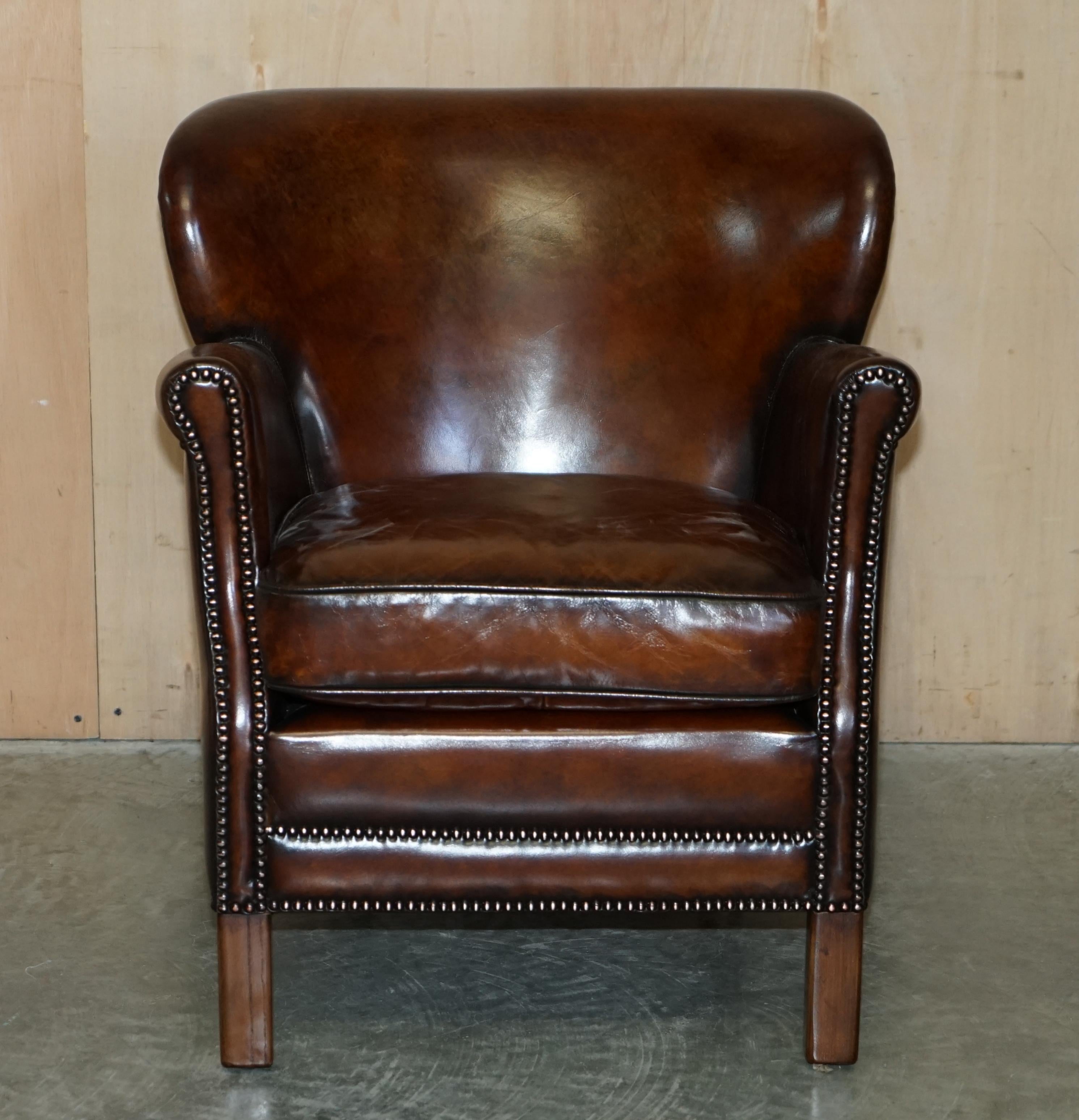 We are delighted to offer for sale this brand-new custom made to order Heritage hand dyed Cigar brown leather armchair

This chair is the only one of its kind in the world with this exact colour finish, it is part of an exclusive range supplied by
