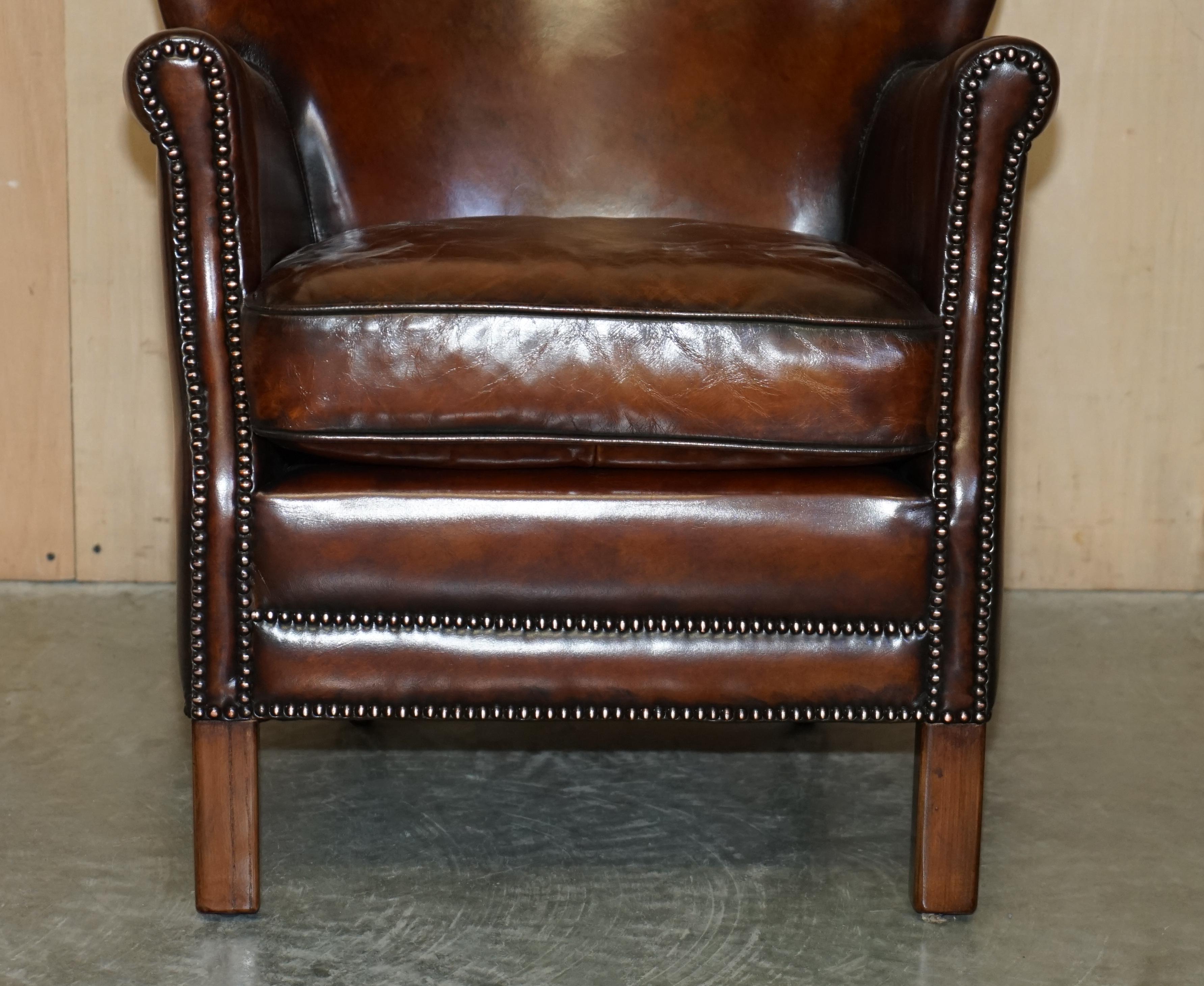 Mid-Century Modern Brand New Custom Made Hand Dyed Heritage Cigar Brown Leather Club Armchair