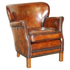 Brand New Custom Made Hand Dyed Heritage Cigar Brown Leather Club Armchair