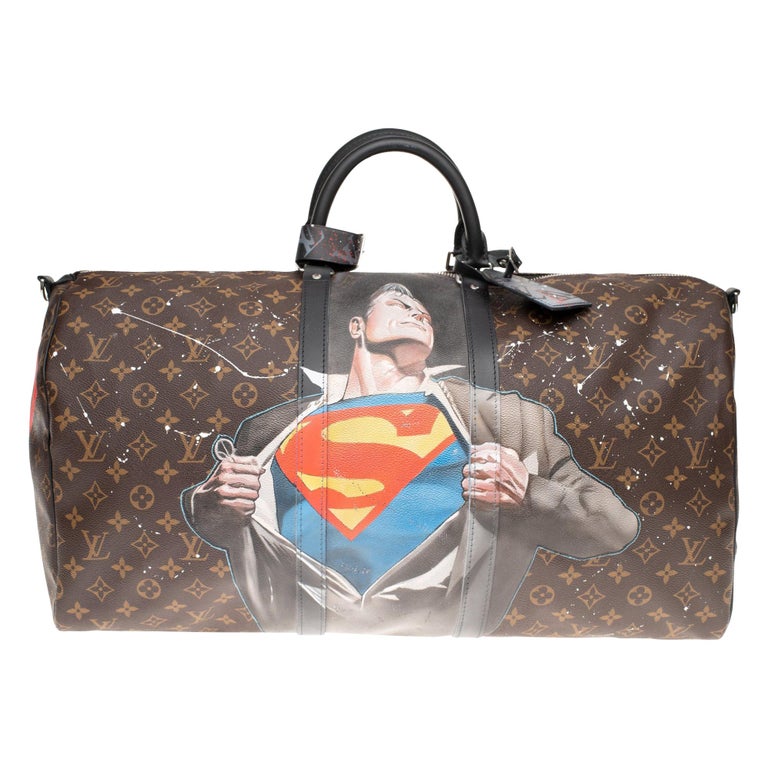 Brand new Customized SuperBag "Superman" Louis Vuitton Keepall 55 Macassar strap For Sale