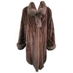 Vintage Brand New Demi Buff Mink Fur Swing Coat With Silver Fox Fur Trim (Size 14-L)