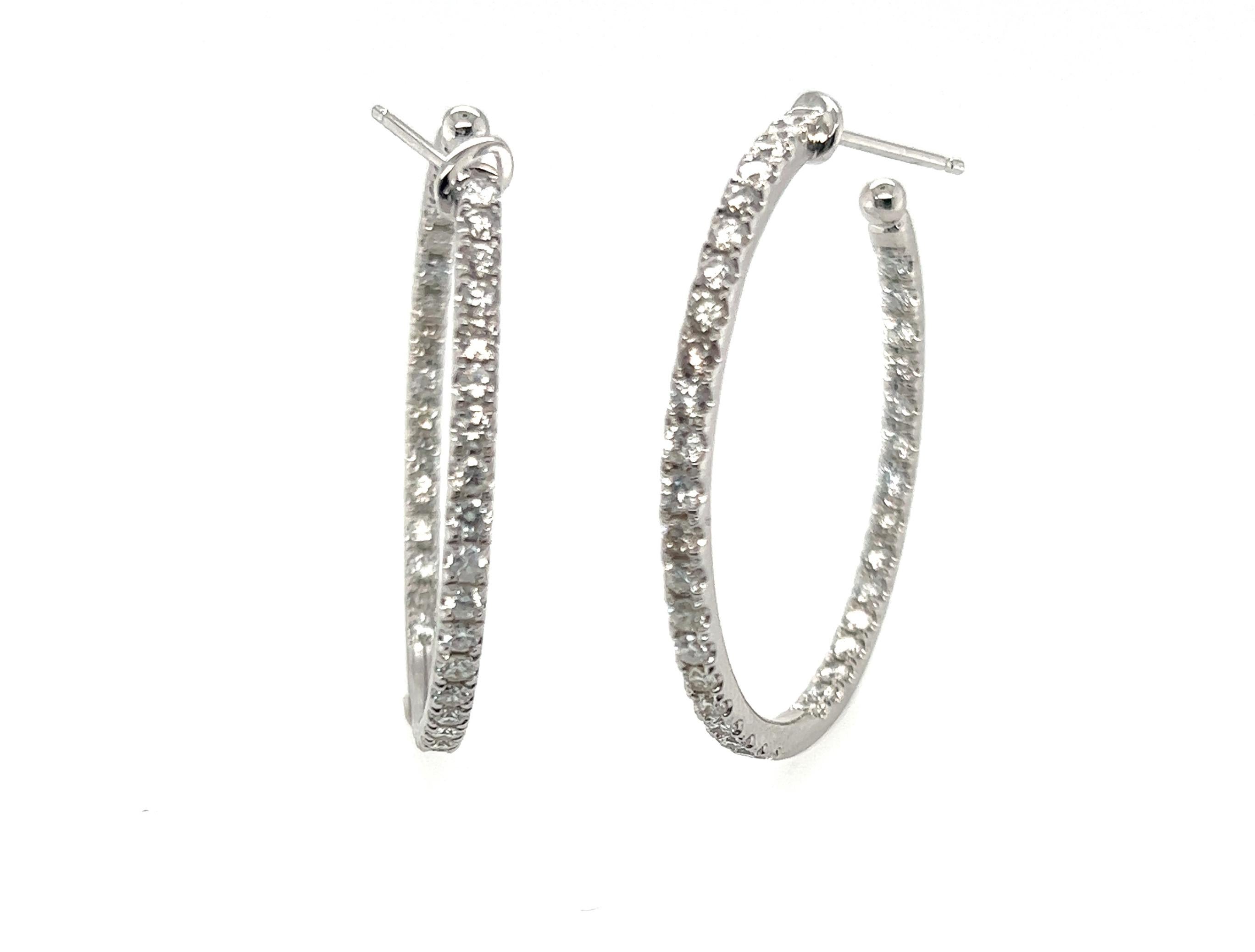 Women's BRAND NEW Diamond Hoop Earrings 1.96ct 14K White Gold 2ct Hoops For Sale