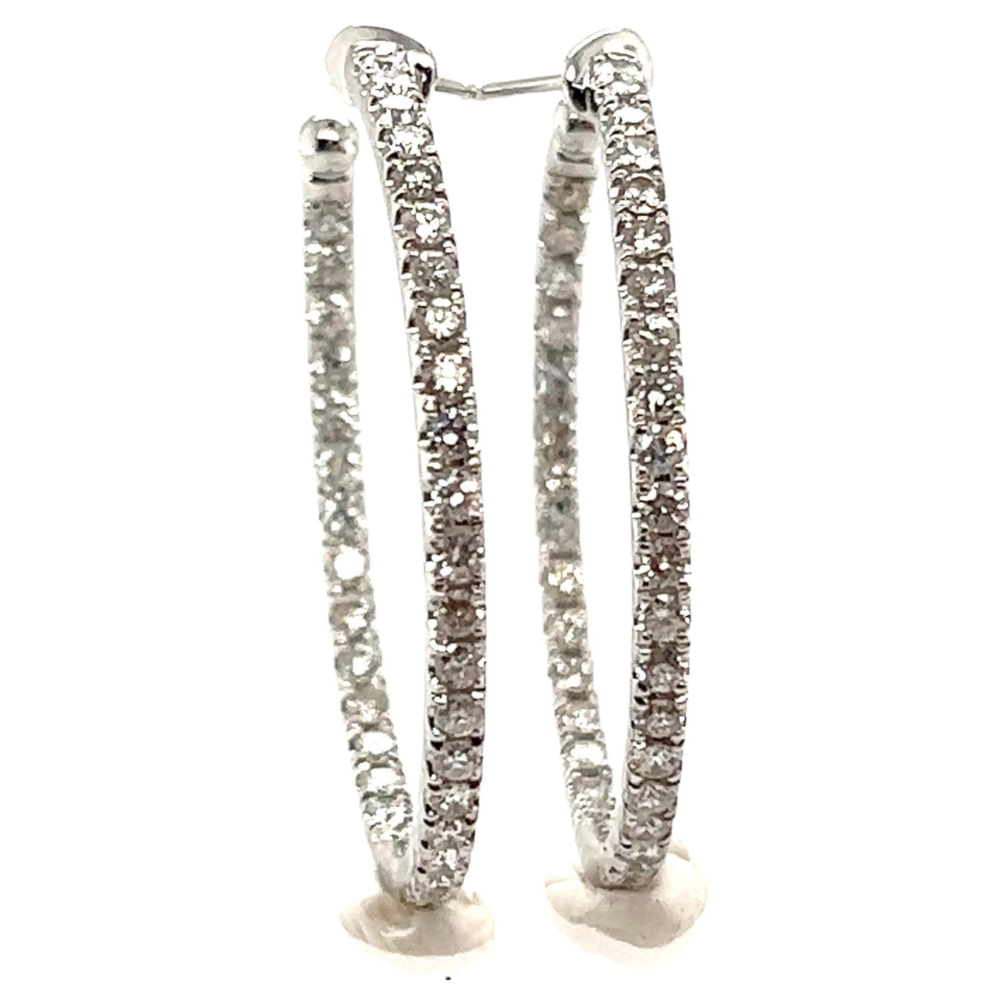 BRAND NEW Diamond Hoop Earrings 1.96ct 14K White Gold 2ct Hoops For Sale
