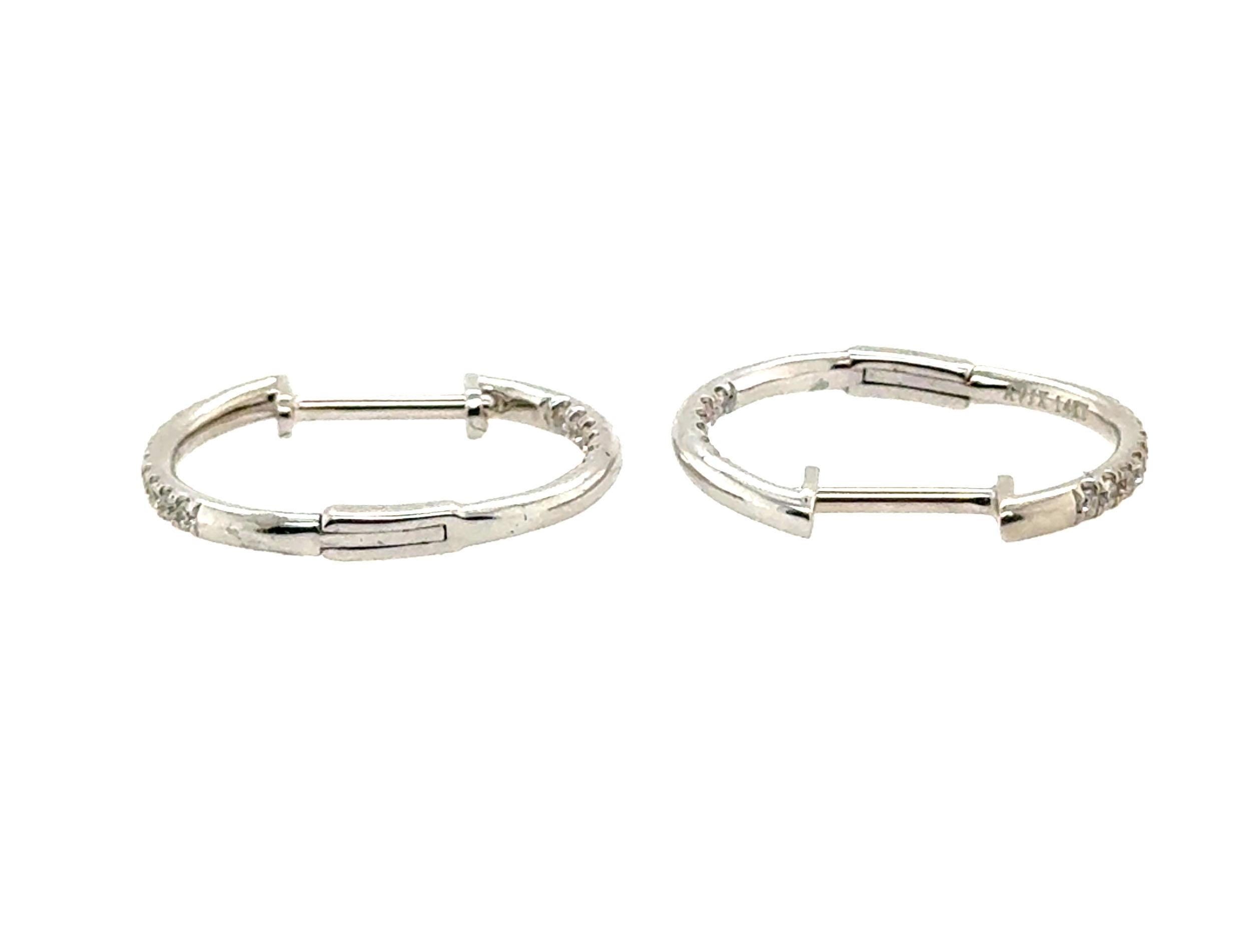 Taille ronde Brand New Diamond Hoop Earrings Mined Round Brilliant .27ct 14K White Gold en vente