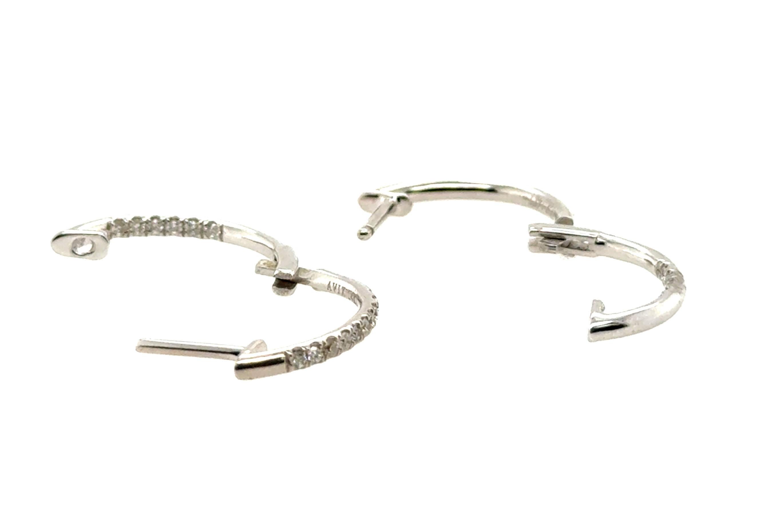 Brand New Diamond Hoop Earrings Mined Round Brilliant .27ct 14K White Gold Neuf - En vente à Dearborn, MI
