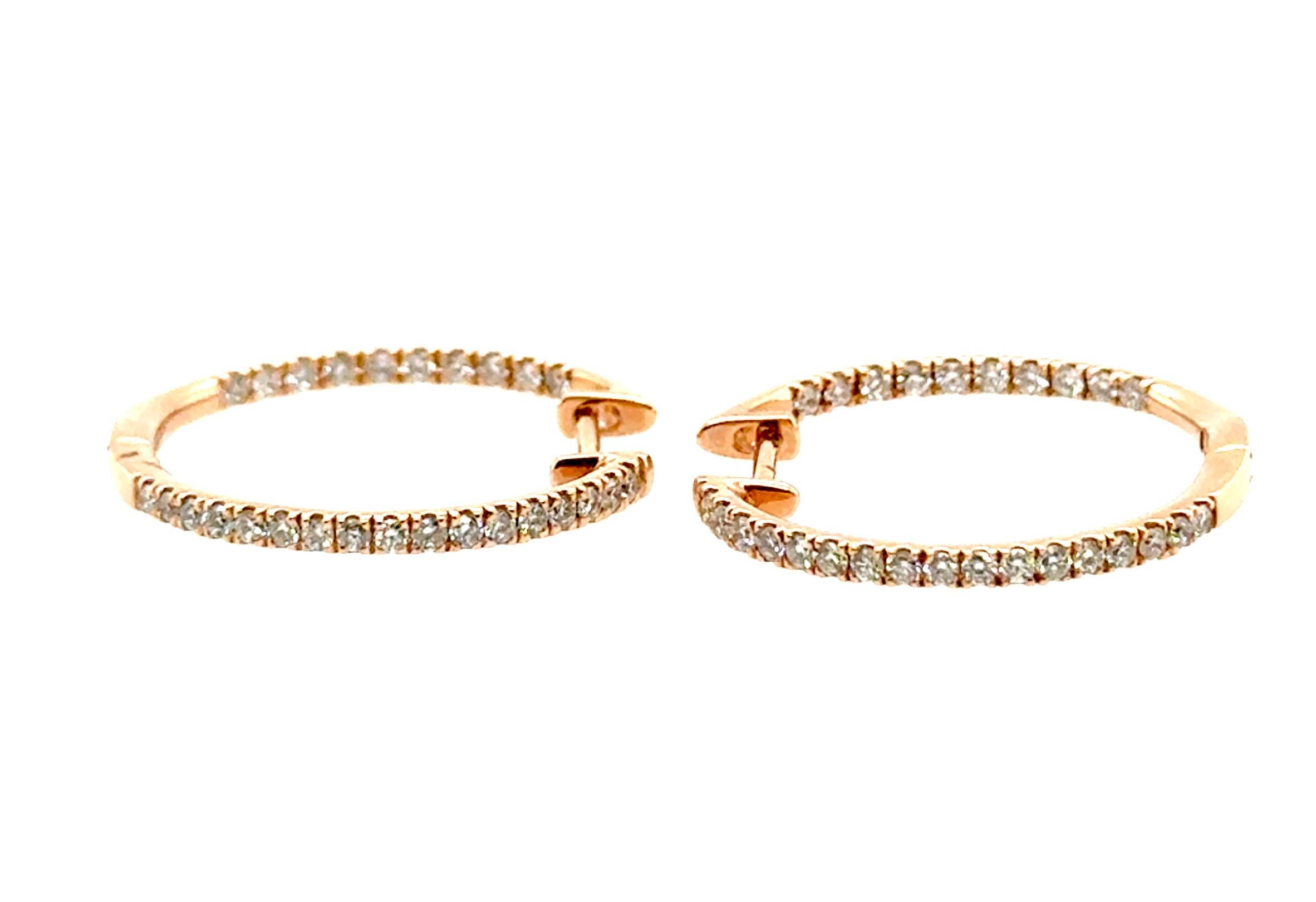 Pendientes de aro de diamantes nuevos Mined Round Brilliant .50ct Oro rosa de 14 quilates Corte redondo en venta