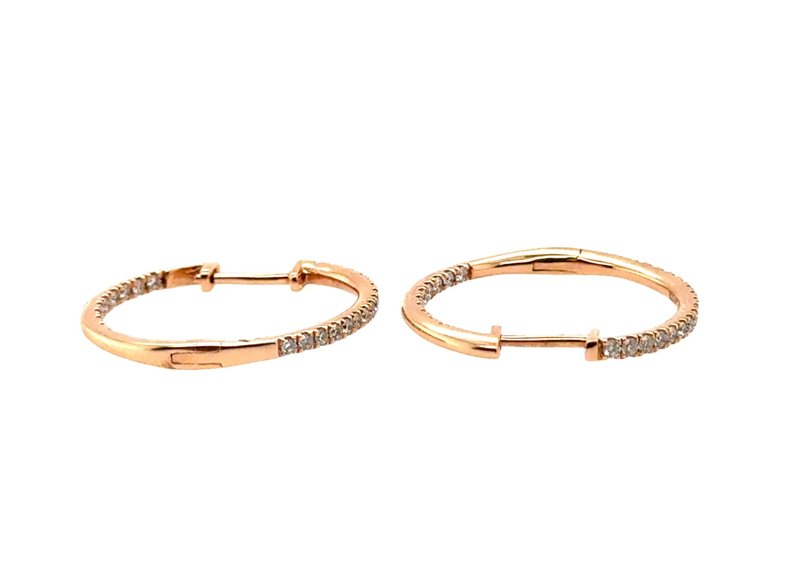 Femenino o masculino Pendientes de aro de diamantes nuevos Mined Round Brilliant .50ct Oro rosa de 14 quilates en venta