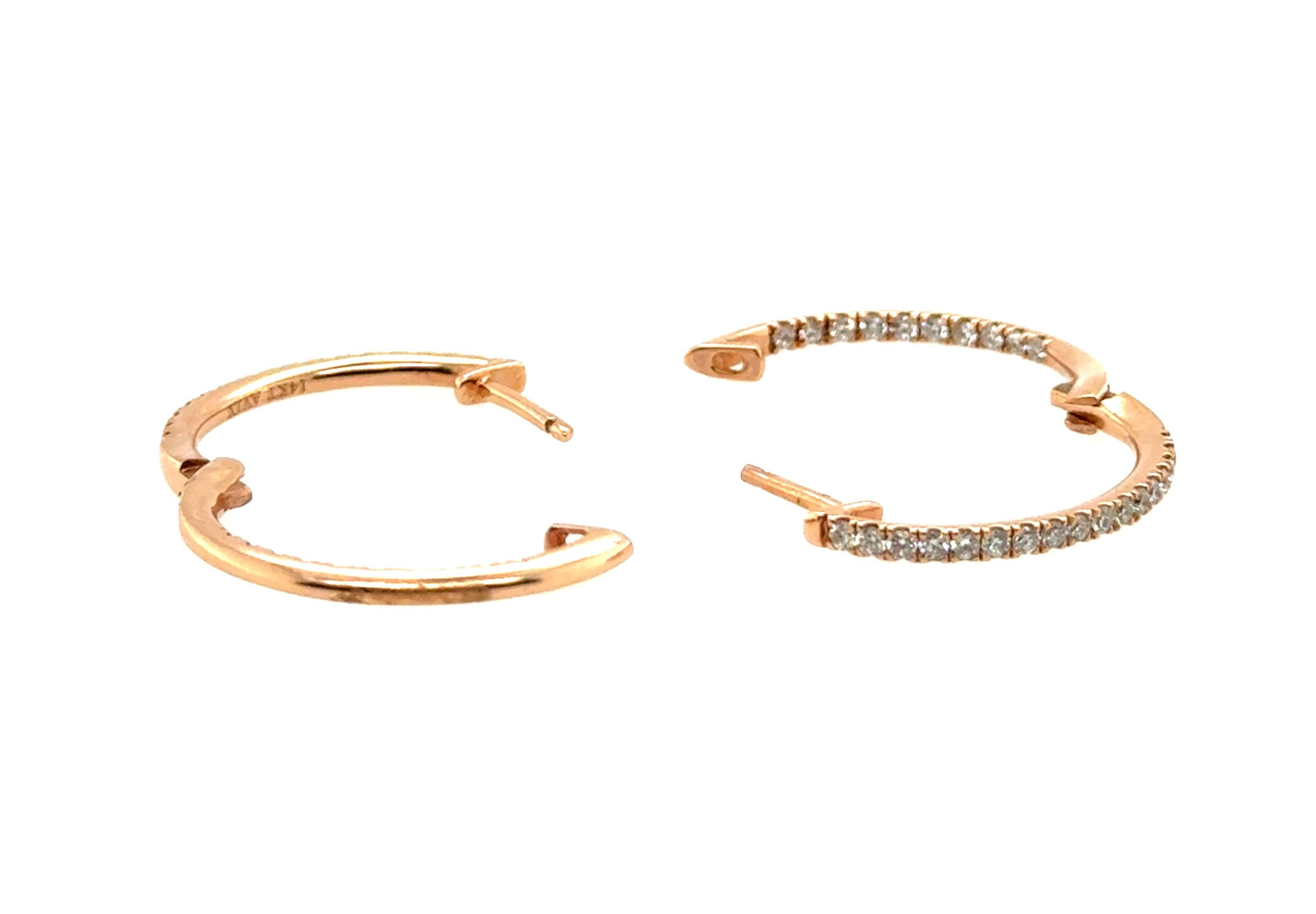 Pendientes de aro de diamantes nuevos Mined Round Brilliant .50ct Oro rosa de 14 quilates en venta 1