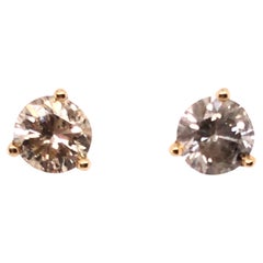 Brand New Diamond Stud Earrings 1ct 14K Yellow Gold Martini Set