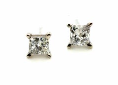 BRAND NEW Diamond Stud Earrings Mined .50ct Princess F-G SI 14K White Gold