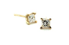 BRAND NEW Diamond Stud Earrings Mined .50ct Princess F VVS 14K Yellow Gold