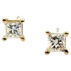 BRAND NEW Diamond Stud Earrings Mined .50ct Princess F VVS 14K Yellow Gold