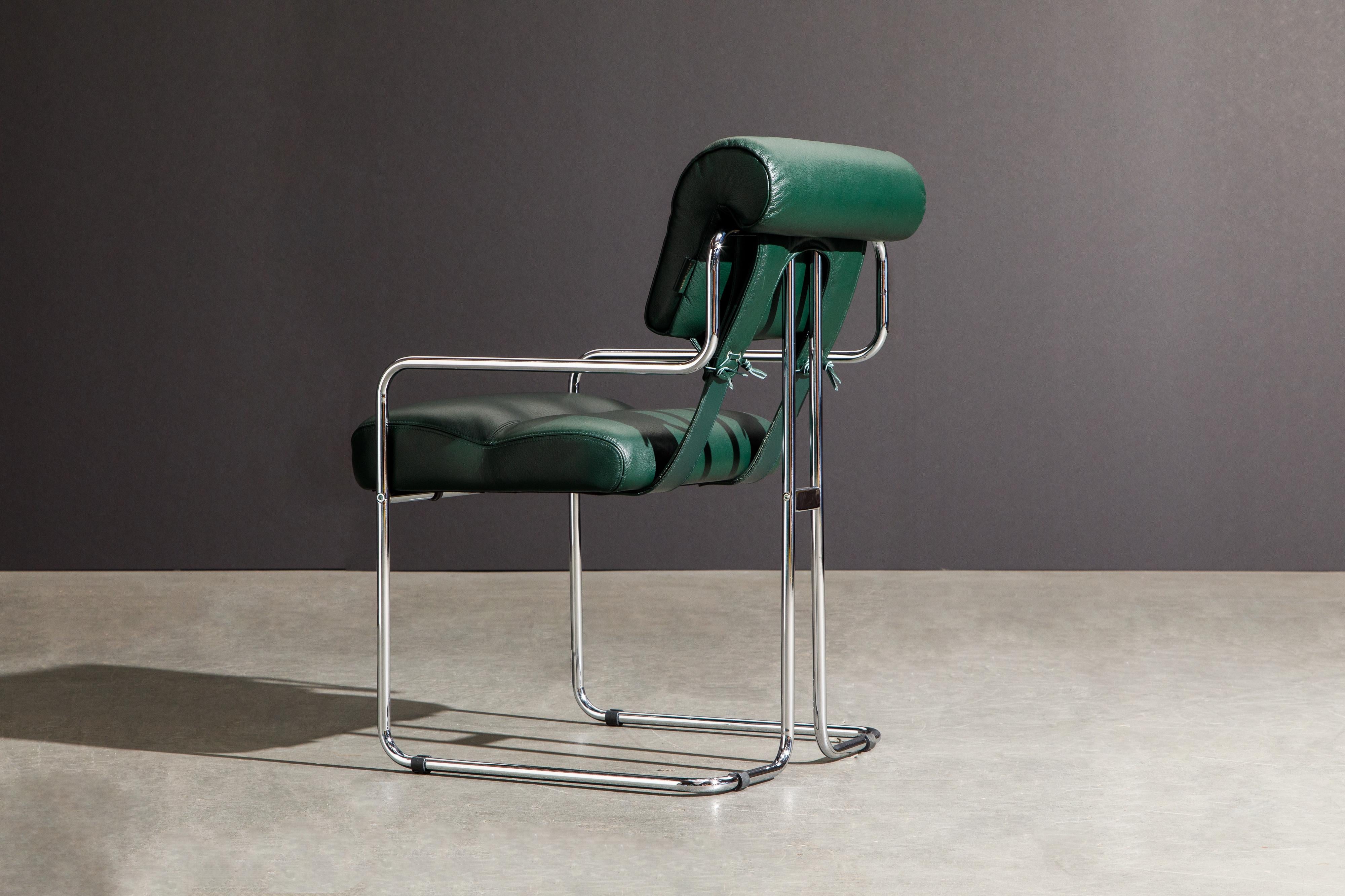 Contemporary Brand New Emerald Green Leather Tucroma Chairs by Guido Faleschini for Mariani For Sale
