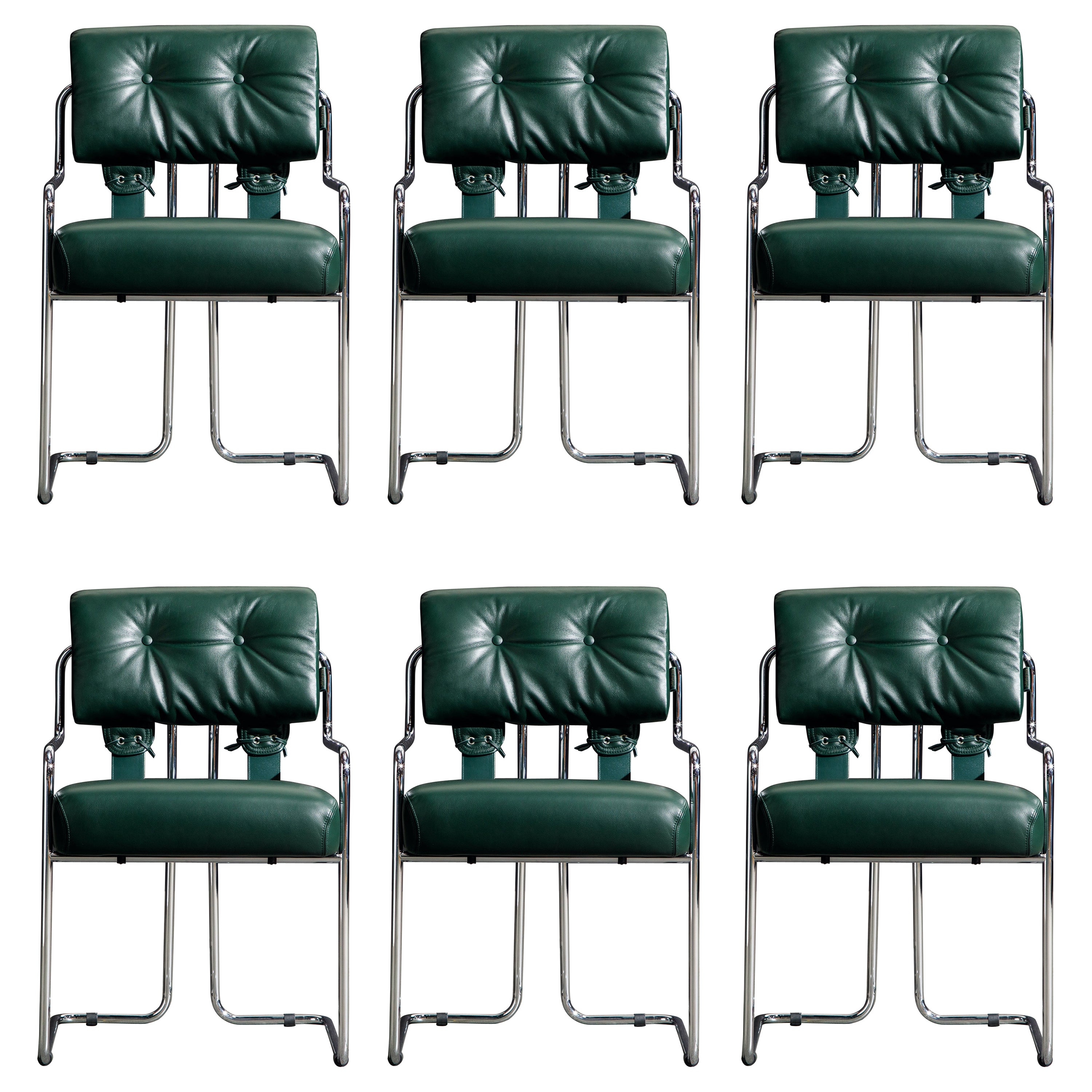 Brand New Emerald Green Leather Tucroma Chairs by Guido Faleschini for Mariani For Sale