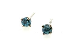 Brand New Fancy Blue Diamond Stud Earrings Mined .27ct 14K White Gold