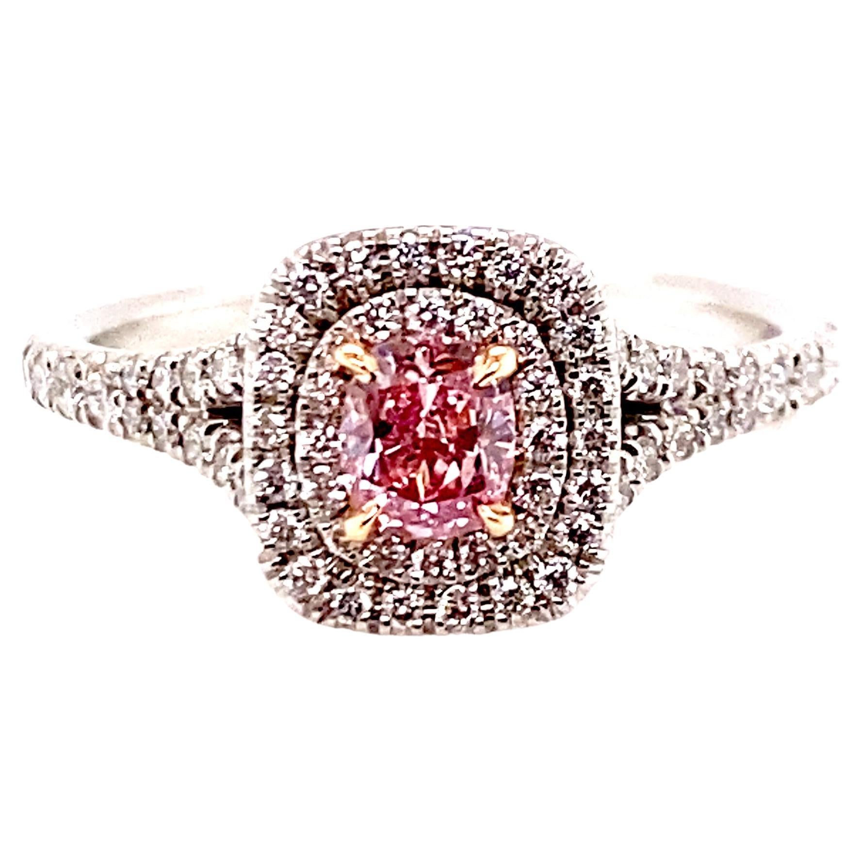 Pink Diamond Engagement Ring GIA Mined Fancy Intense Purplish Pink Halo Platinum